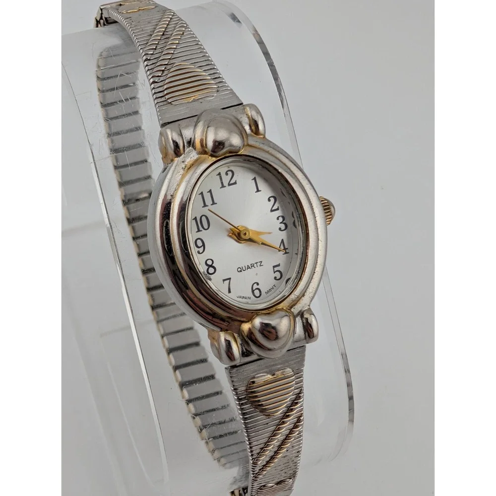 White Stag Watch Women‎ 20mm Case Heart Stretch Band- New BAttery
